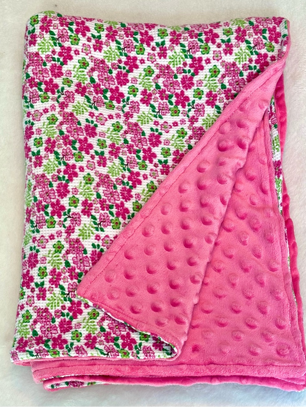 Plush Pink Floral Minky Throw or Baby Blanket - Soft Home Bedding